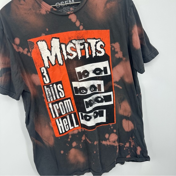 Misfits 3 Hits From Hell Custom Bleached Short Sleeve Shirt OS Upcycled Music - Picture 2 of 7